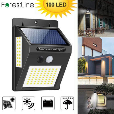 100 LED พลังงานแสงอาทิตย์แสงกลางแจ้งโคมไฟพลังงานแสงอาทิตย์ PIR Motion Sensor โคมไฟติดผนังดาดฟ้าแสงการรักษาความปลอดภัยแบบไร้สายกันน้ำ IP65 ไฟที่มี 270 ° มุมกว้างส่องสว่างแสงสำหรับกำแพงลานสวน