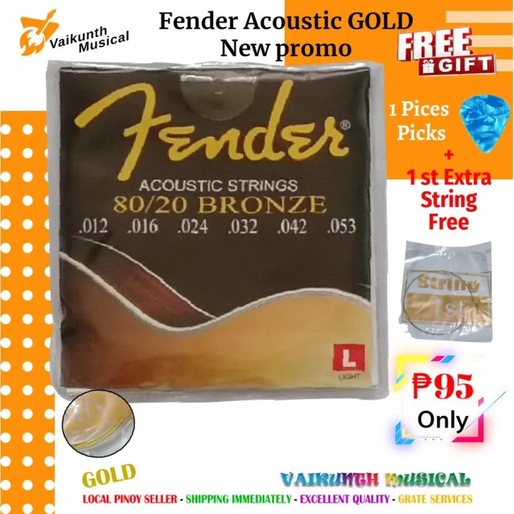 Fender Acoustic Guitar Strings Gold SET 1 to 6 GOLD Best QUALITY STRING