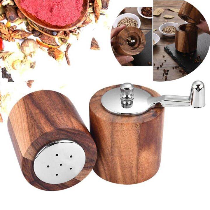 เครื่องบดพริกไทยด้วยมือและหม้อเกลือเครื่องบดมือ-acacia-wood-pepper-mill-set-spice-salt-pepper-grinder-ceramic-core-seasoning-bottle