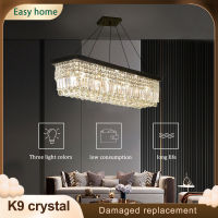 โคมไฟ LED คริสตัลสไตล์ยุโรปห้องนั่งเล่นไฟสามสี Lampu Gantung Kristal Lampu Penerangan Rumah ร้านอาหารโคมไฟห้องนอนมีรีโมทคอนโทรล