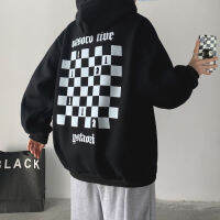 เสื้อกันหนาวผู้ชายด้านบน Checkerboard พิมพ์เสื้อคลุมด้วยผ้าหลวม