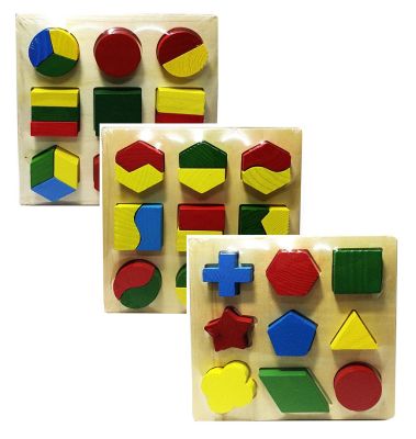Tronic Grocer ของเล่นไม้เสริมพัฒนาการสำหรับเด็ก จิ๊กซอว์ชุดรูปทรงเรขาคณิต 3 ลวดลาย Wood Toy Geometry