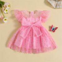 Toddler Baby Girls Tutu Tulle Dress Girls Flying Sleeve O Neck Flower Bowknot Summer Dresses Wedding Princess Party Dress  by Hs2023