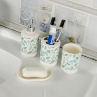 ✤✵❏ 3PCS/4PCS Set Plastic Printing Bathroom Accessories Sets Lotion Dispenser Mouthwash Cup Soap Dish Home Decor