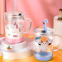 [COD] Fuguang glass cute childrens students ladies graduated milk cup simple and fresh forest straw water