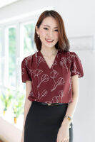 MT0601 V-Collar Drawing Blouse – เสื้อทำงานคอวี Graphic Print