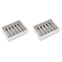 2X Ceramic Soap Dish Stainless Steel Soap Holder for Bathroom and Shower Double Layer Draining Soap Box