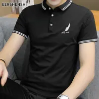 EERSHENSHI เสื้อโปโลชาย เสื้อโปโลแขนสั้นธุรกิจของผู้ชาย,เสื้อแขนสั้นปักลายปกแขนสั้นแฟชั่นลำลองสำหรับฤดูร้อน