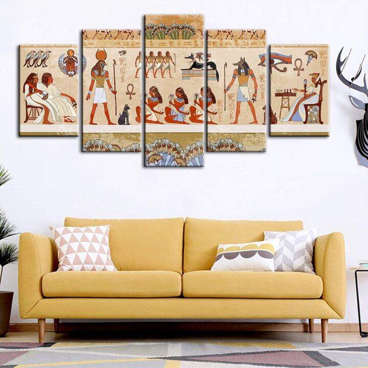 5 Pieces Ancient Egyptian Pyramids Hieroglyphic Wall Art Canvas Posters ...