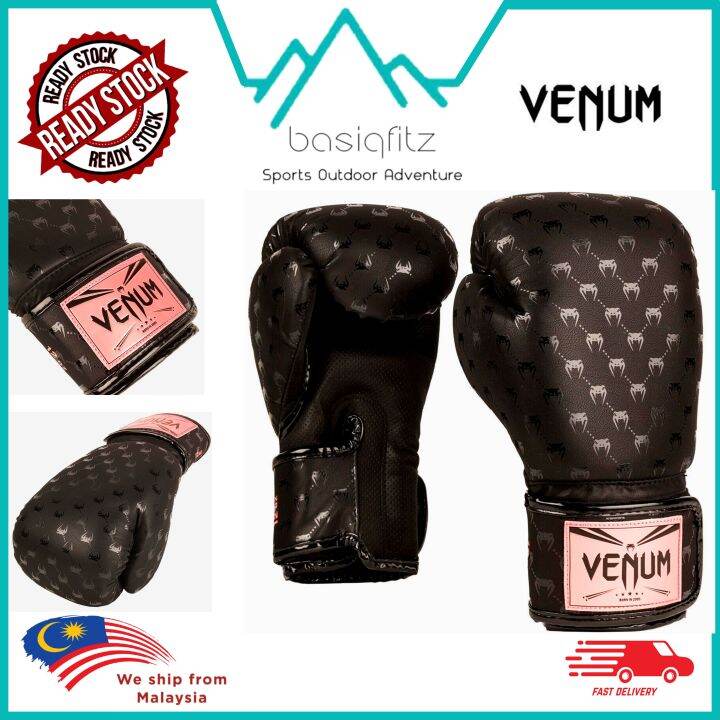 [Genuine] Venum Impact Monogram Boxing Gloves BLACK/PINK GOLD Lazada