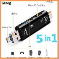 GEORG มัลติฟังก์ชั่น 5 in 1 OTG ไมโคร USB เครื่องอ่านการ์ด อะแดปเตอร์ เครื่องอ่านการ์ดหน่วยความจำ