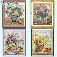 【hot】▫  Vase Counted Stamped 16ct 14ct 11ct Canvas Fabric Floral Embroidery Needlework Set