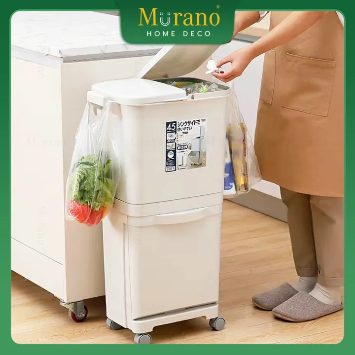 Murano 38 L& 45L Trash Can with 2 Covers Big Kitchen Trash Bin Garage