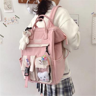 2021 Pink Backpack Women Waterproof Candy Colors Backpacks Kawaii Backpack With Kawaii Pin Teenage Girl Cute Travel Rucksack