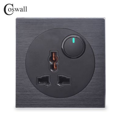 【NEW Popular】 Coswall แผงอลูมิเนียมสีดำ Walloutlet 1แก๊ง2ทางเปิด/ปิดผ่าน LightSwitchedIndicator