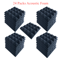 25x25x5CM 16 Pyramid Black 24PCS Acoustic Foam Soundproof Studio Absorption Sound Proof Panel Protective Sponge Sealing Strip