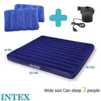 Intex Airbed Bed ที่นอนเป่าลม  ปิคนิค ขนาดกว้าง 6ft King 1.83 x 2.03 x 0.25 m สีฟ้า + หมอน2ใบ + สูบลมไฟฟ้า Blue with 2 Pillows and Air Pump big size สามารถนอนได้ 3คน