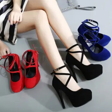 Red platform pumps deals with ankle strap