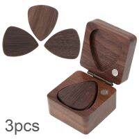 3pcs Wood Material Guitar Picks Set Plectrum with Wood Box for Acoustic Bass Electric Guitars Ukulele Parts Accessories