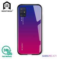 【Chat-support】 Hontinga สำหรับ Galaxy A71 Case หรูหรา Aurora Rainbow Casing Gradient Series เคสกันกระแทกกระจกเทมเปอร์เคสโทรศัพท์ฝาหลัง