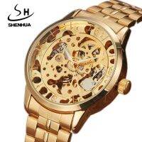 ZZOOI SHENHUA Luxury Automatic Mechanical Watch Men Full Steel Golden Brand Silver Skeleton Analog Watch Male Relogio Mascualino 2021