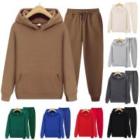 Autumn Winter New Men Women Tracksuit Casual Solid Color Hooded Pullover Tops+Long Pants 2-Piece Sets Fashion Couple Sports Suit