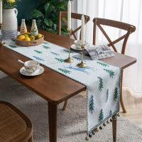 1PC Christmas Elk Table Runner Xmas Tree Print Table Cloth Living Room Tablecloth Bed Towel Table Cover New Year Home Decor
