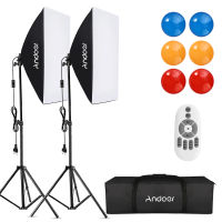 Andoer สตูดิโอถ่ายภาพ Softbox RGB ชุดไฟแอลอีดีรวม20*28นิ้ว Softbox * 2/ 5500K 35W ไฟ LED * 2/เลนส์สี * * * * * * * 6 (สีแดง/สีเหลือง/สีฟ้า)/ 2M ขาตั้งหลอดไฟ * 2/รีโมทคอนโทรล * 1