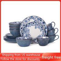 Blue Stoneware 16-Piece Dinnerware Set Food Plate Free Shipping Tableware Set Of Plates Dinner Sets Dish Ceramic Dishes To Eat