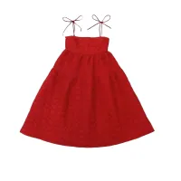 P010-074 PIMNADACLOSET - Red Spaghetti Tie Square Neck Midi Dress