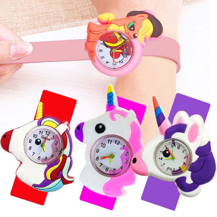10ชิ้นขายส่งยูนิคอร์นนาฬิกาเด็กนาฬิกา10ชิ้นล็อตม้านาฬิกาโรงงานเด็กขายร้อนดูของขวัญ-babyy-การศึกษาเวลาของเล่น