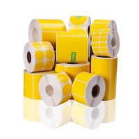 Yellow Roll Adhesive Thermal Label Sticker Paper Supermarket Price Blank Direct Print Thermal Sticker Label Round