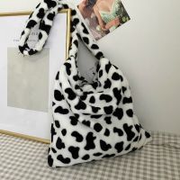 ZZOOI Soft Plush Women Furry Messenger Bag Cow Pattern Ladies Small Tote Shoulder Bags Winter Fashion Female Girls Purse Handbags