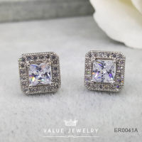 ต่างหูแป้น คริสตัลเพชรเอมเมอรัล Emerald Shape ขนาดใหญ่ ต่างหู เครื่องประดับ ER0041 ValueJewelry