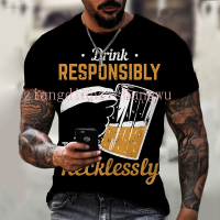 2023 NEW T-shirt Short Sleeved Beer Print Creative Style Suitable for Summer Men brand new T-shirt