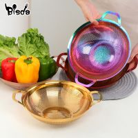 Stainless Steel Drain Basket Rice Strainers Gold Fruit Colander Rice Mesh Filter Vegetable Basket With Handle Kitchen Tool Mesh Covers