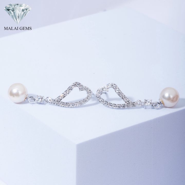 malai-gems-ต่างหูมุก-เงินแท้-silver-925-เพชรสวิส-cz-เคลือบทองคำขาว-รุ่น-11011295-แถมกล่อง-ต่างหูเพชร-ต่างหูเงินแท้