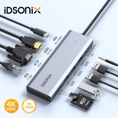 IDsonix USB C ฮับหลายพอร์ตแท่นวางมือถืออะแดปเตอร์เป็น4K 60Hz PD100W RJ45 Sd/tf แยก USB-C สำหรับ Macbook Air Pro iPad Feona