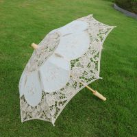 【CW】 Bridal Umbrella Handmade Cotton Lace Parasol Umbrella with Wooden Handle for Wedding Parties Decor Dancing Photography Prop