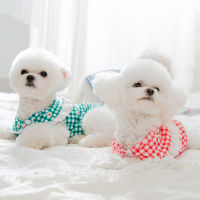 Spring and Summer Dog Princess Wind Vest Cat Feet Lace Collar Grid Shirt Medium Small Dogs Clothes Dog Dress Strawberry