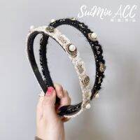 [COD] and winter woolen fragrant headband Korean hand-woven rhinestone hair bundle female thin edge pearl hole simple