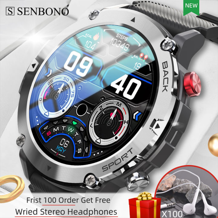 SENBONO 2022 Outdoor Smart Watch Men's Bluetooth Call Sport HR Monitor ...