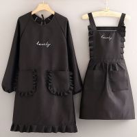 Han edition female household kitchen cooking apron long-sleeved gown overalls antifouling stain resistant waist lettering across borders