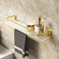 Bathroom Shelves Gold Punch-Free Wall Mounted with Towel Bar Acrylic Floating Wall Shelf Shampoo Holder Bathroom Organizer
