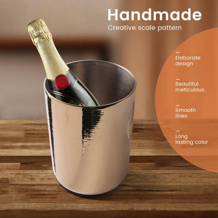 stainless-steel-champagne-bucket-home-hammered-ice-wine-bucket-ktv-wine-cooler-ice-square-bucket-beer-bucket