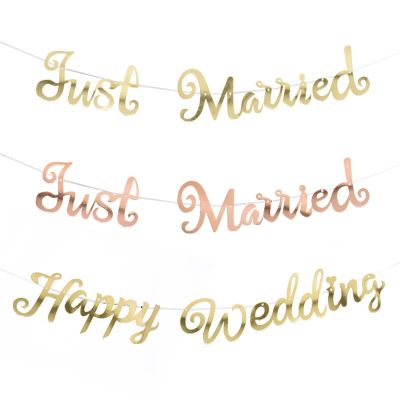 【CC】 Gold Happy Birthday Bunting Just Married Hanging Garland Wedding Decoration