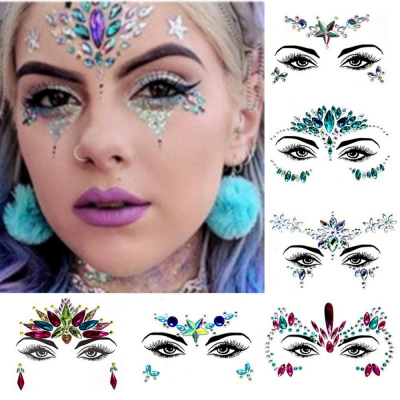 【cw】3D y Face Tattoo Art Stickers Temporary Tattoos Glitter Fake Tattoo Rhinestones For Woman Party Face Jewels Tatoo ！
