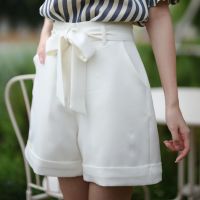 Prettythingonme Bebe pant - กางเกงขาสั้น Offwhite ผูกโบว์ (พร้อมส่ง)