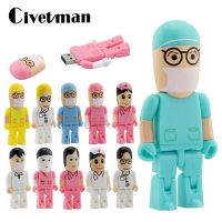 Cartoon Pen Drive Doctor Robot Model USB 2.0 Flash Memory Stick 8GB 16GB 32GB 64GB 128GB 256GB Nurse USB Flash Drives Thumbdrive