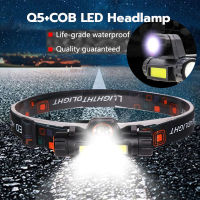 Hight Power Headlamp LED Q5+COB 1,500LM USB Rechargeable Waterproof ไฟฉายคาดหัว ชาร์จUSB กันน้ำ เเข็งเเรงทนทานทนแรงกระแทก